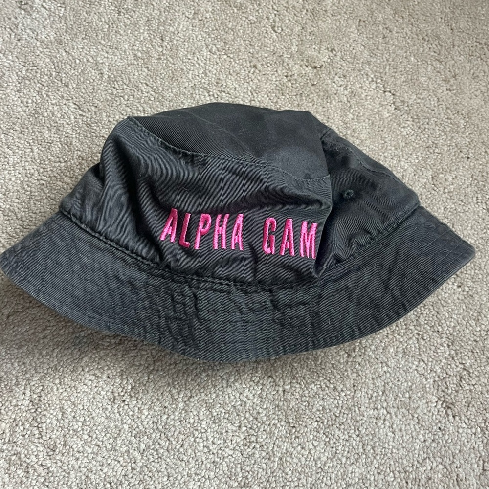 Black Bucket Hat with Pink Embroidery